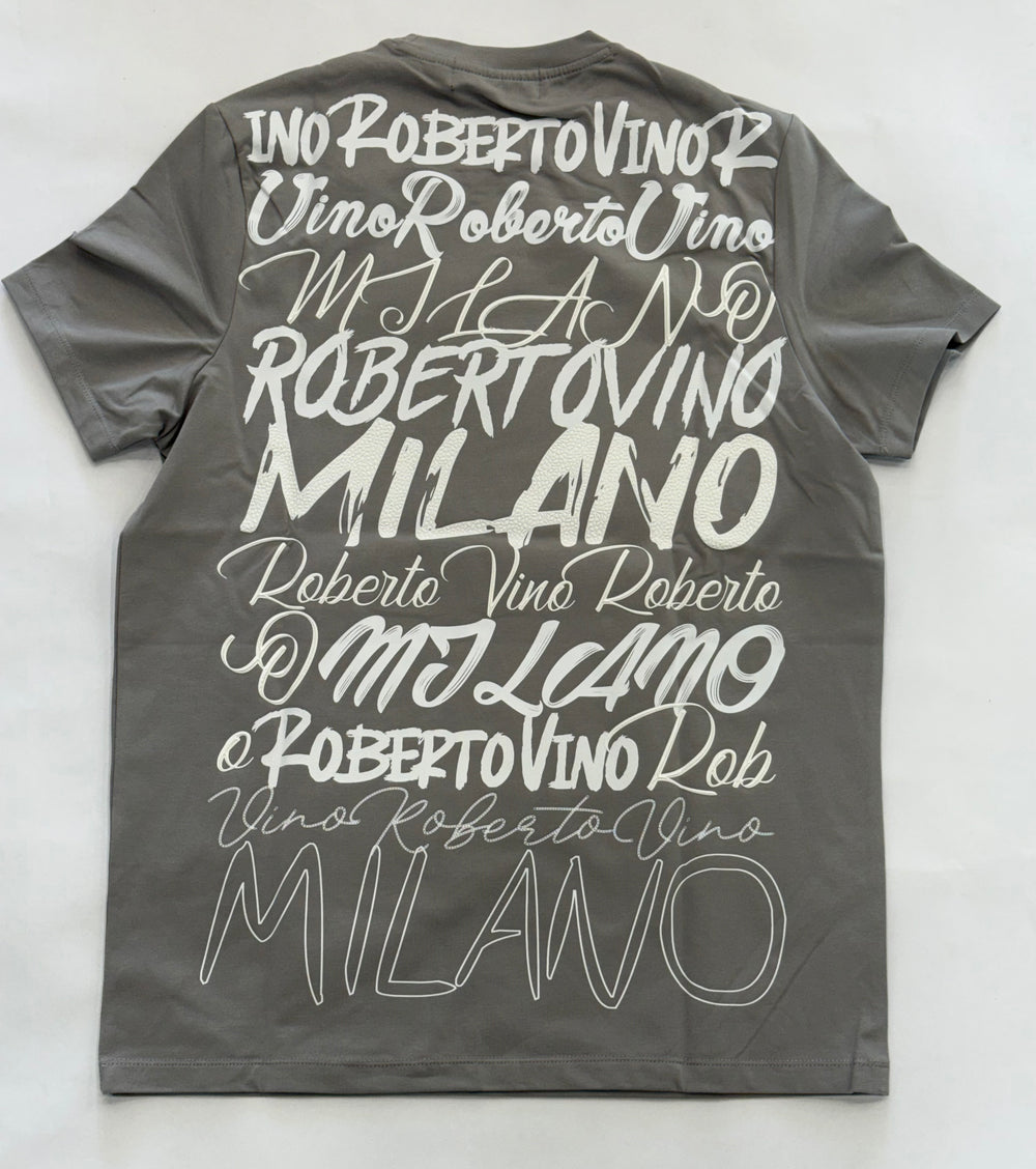 ROBERTO VINO Big Writing Tee Grey - Gravity NYC