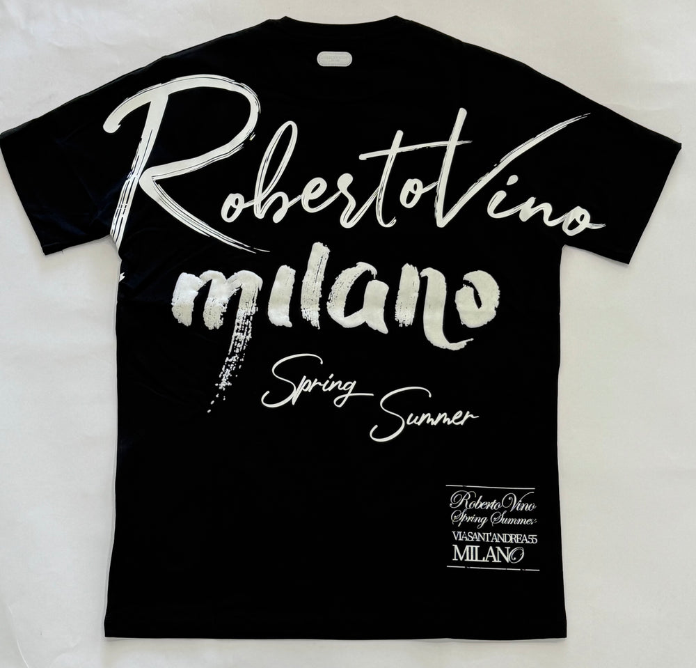 ROBERTO VINO Milano Writing Tee Black - Gravity NYC