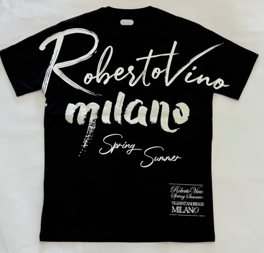 ROBERTO VINO Milano Writing Tee Black - Gravity NYC