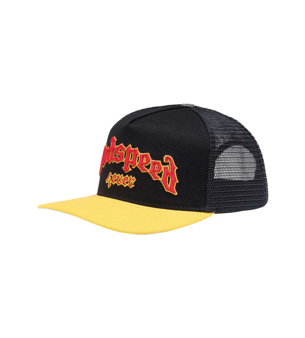 GODSPEED GS Forever Trucker Hat (Black/Yellow with Red Letters) Gravity NYC