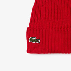 LACOSTE Unisex Ribbed Knit Beanie