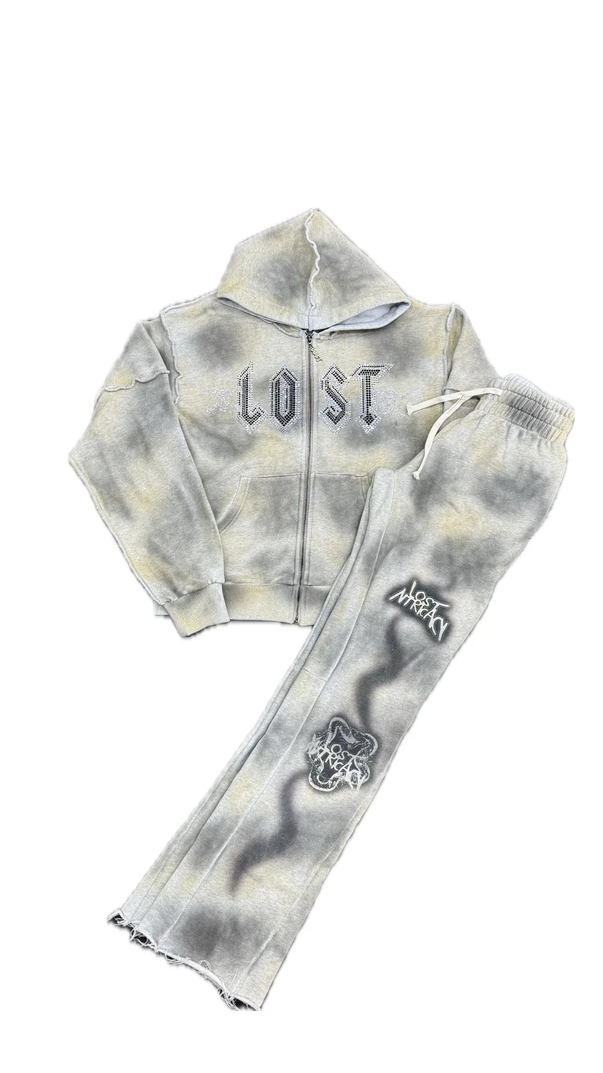 LOST INTRICACY Solar Rhinestone Sweatsuit Grey Gravity NYC