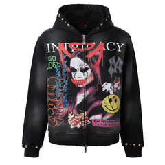 LOST INTRICACY Black Front Page Mag Zip Up Hoodie Gravity NYC