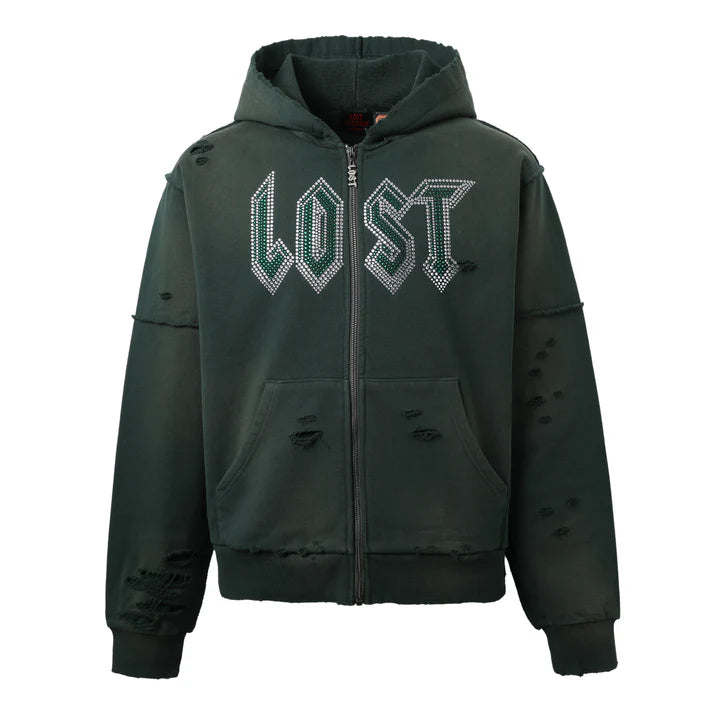 LOST INTRICACY Emerald Rhinestone Sweatsuit Set Green - Gravity NYC