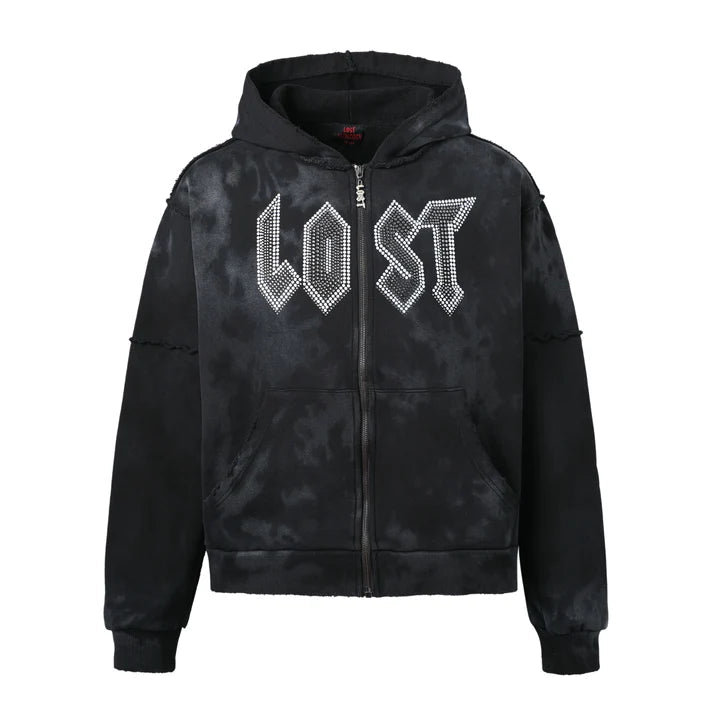 LOST INTRICACY Rhinestone Sweatsuit Set Black Splatter Gravity NYC