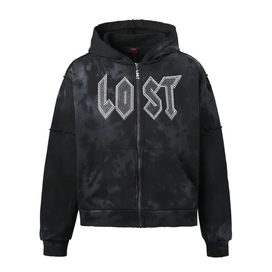 LOST INTRICACY Rhinestone Sweatsuit Set Black Splatter Gravity NYC