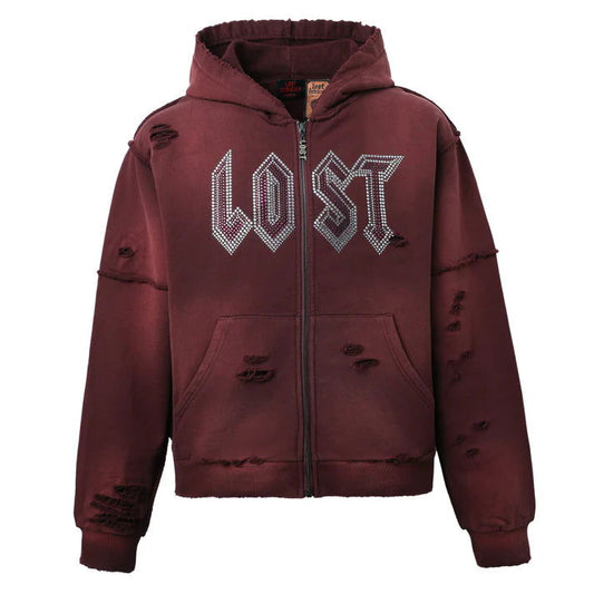 LOST INTRICACY Rhinestone Sweatsuit Set Burgundy Gravity NYC