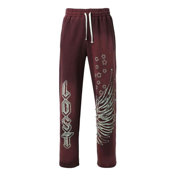 LOST INTRICACY Rhinestone Sweatsuit Set Burgundy - Gravity NYC