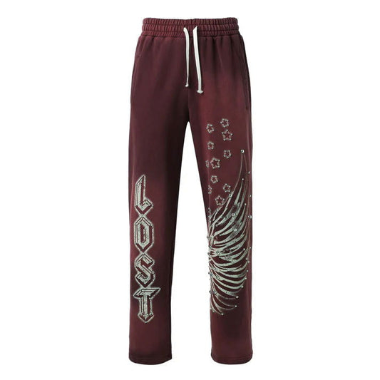 LOST INTRICACY Rhinestone Sweatsuit Set Burgundy Gravity NYC
