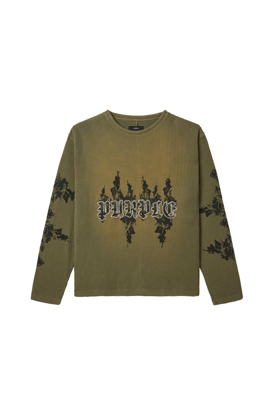 PURPLE BRAND M1070 Gothic Flames Waffle Knit Shirt - Gravity NYC