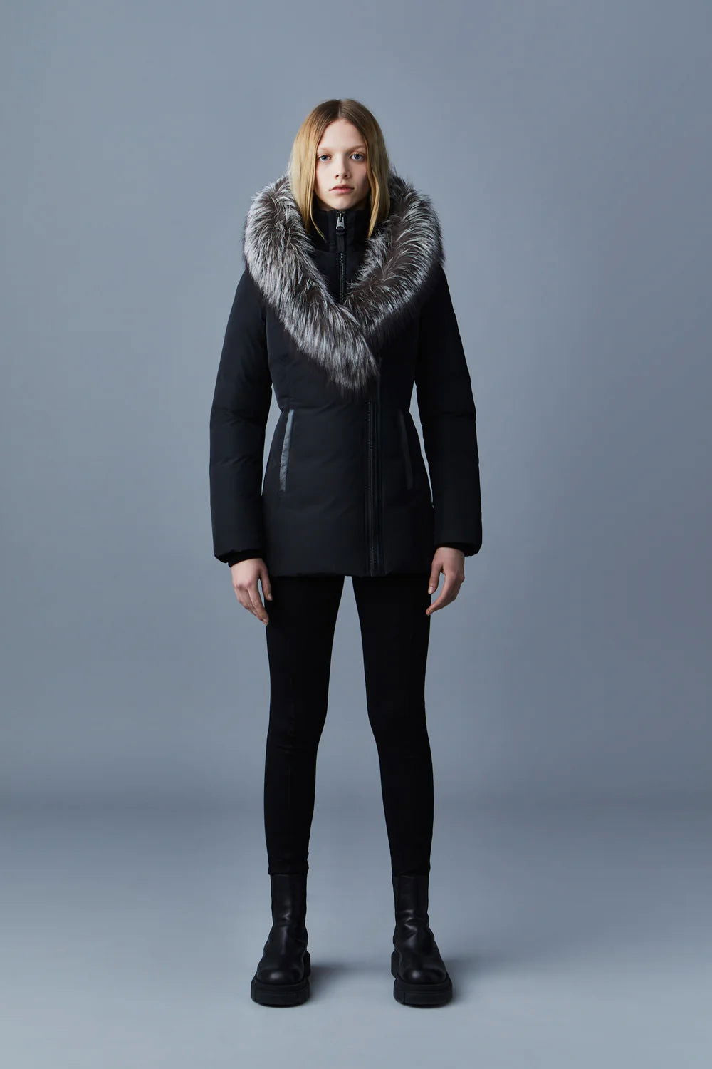 MACKAGE Adali-X Down Coat with Silver Fox Fur Signature Mackage Collar Gravity NYC