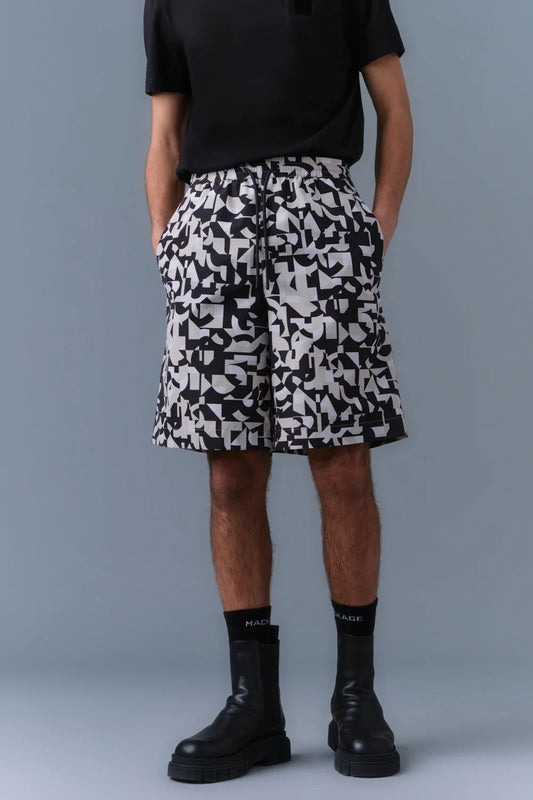 MACKAGE Dante Abstract Geometric Recycled Shorts - Gravity NYC