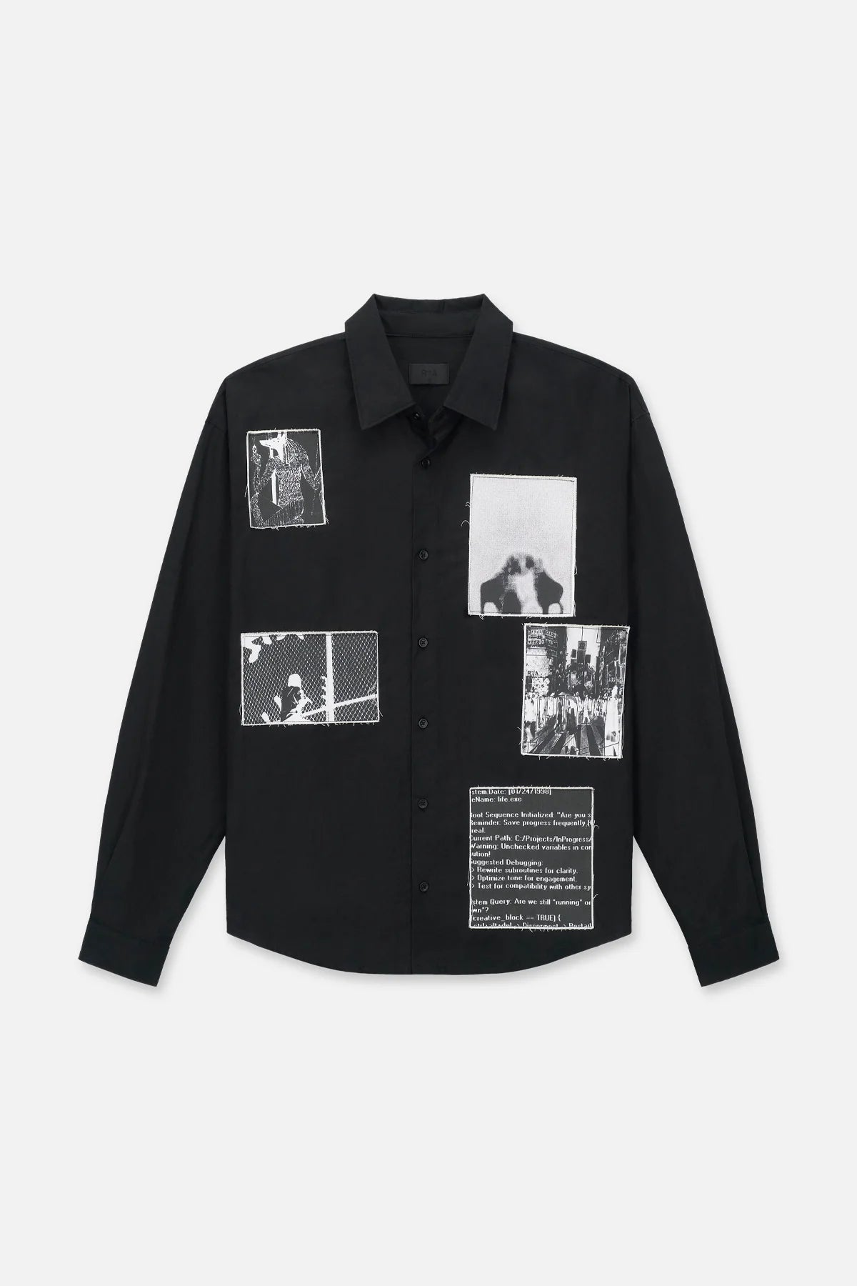 RTA Lowell Black Vintage Patch Long Sleeve Shirt