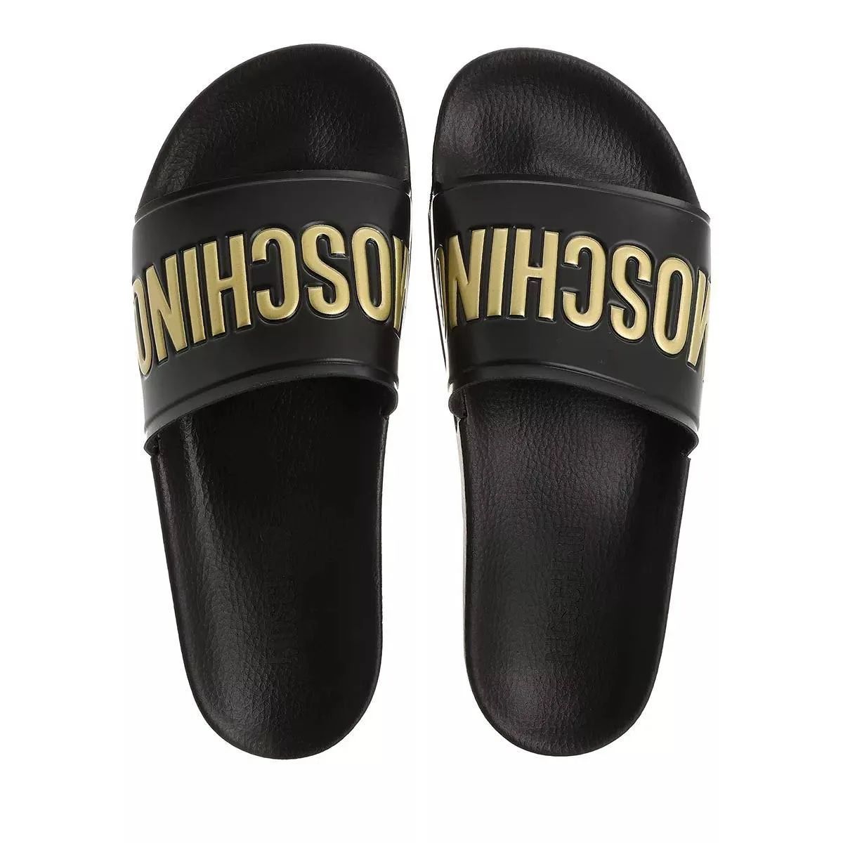 MOSCHINO Logo Debossed Open Toe Slides - Gravity NYC