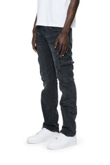 PURPLE BRAND P004 3 Needle Black Wash Repair Flare Cargo Gravity NYC
