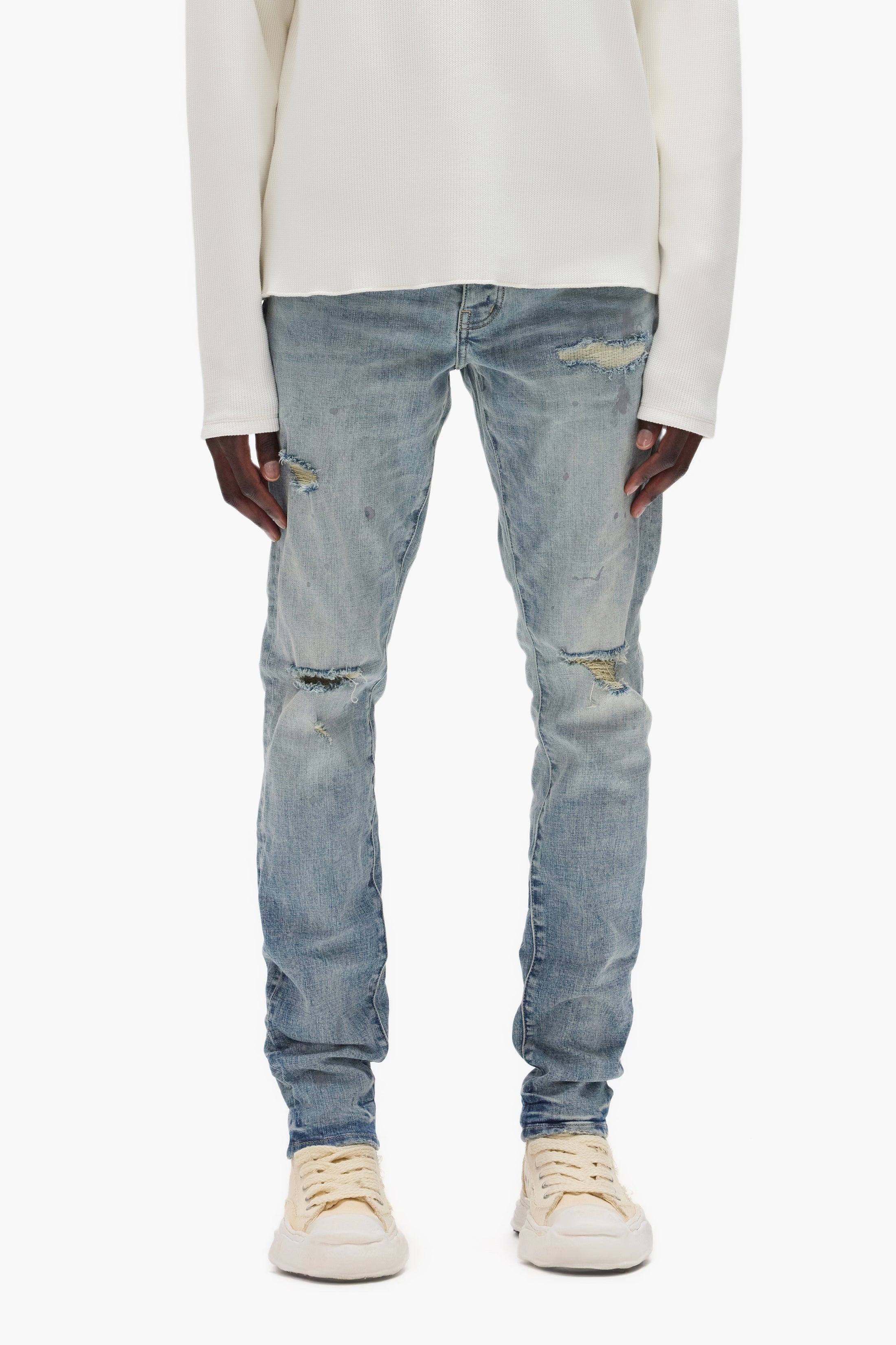 PURPLE BRAND P001 Worn Indigo Slashed Paint - Gravity NYC