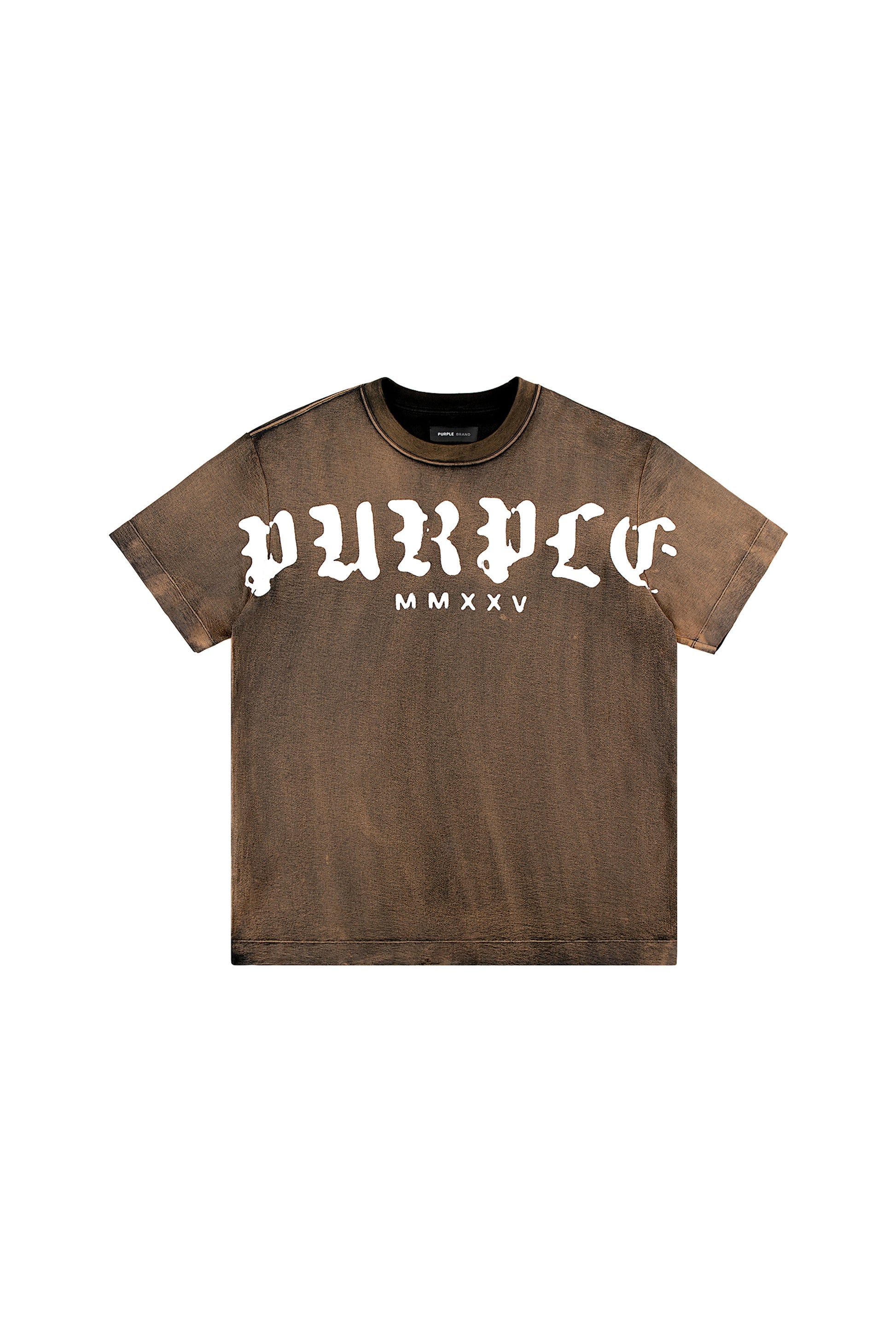 PURPLE BRAND P104 Worn Gothic Wordmark Overdye Tee Gravity NYC