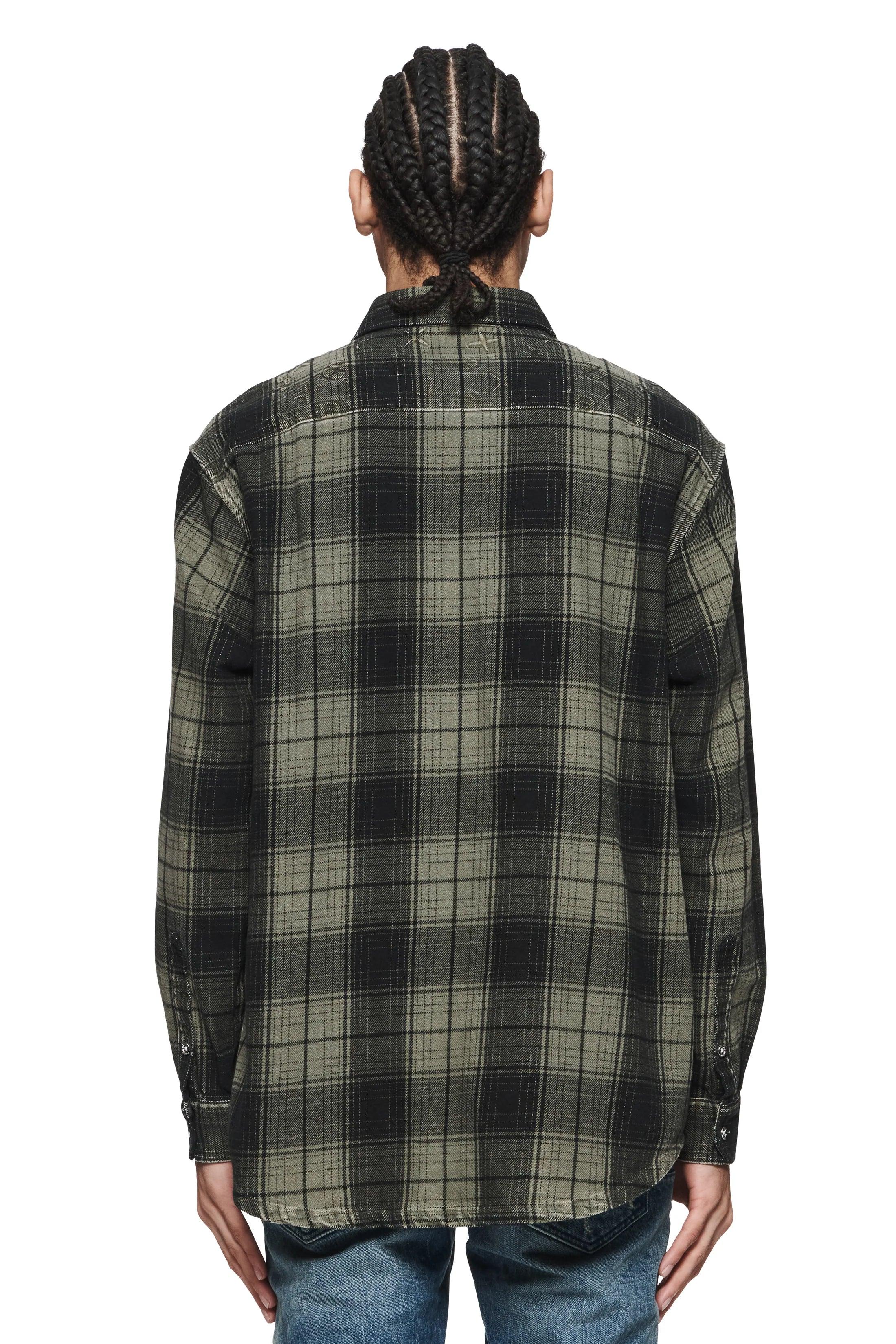 PURPLE BRAND P331 Overdyed Flannel Long Sleeve Shirt Gravity NYC