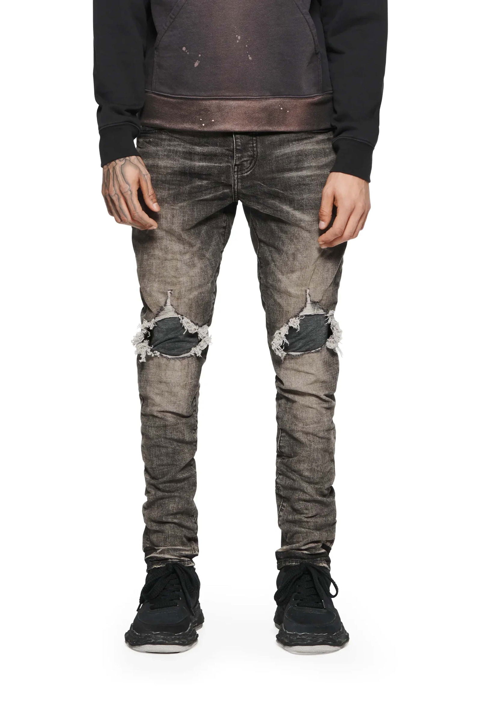 PURPLE BRAND P002 Grey Dirty Blowout Jeans