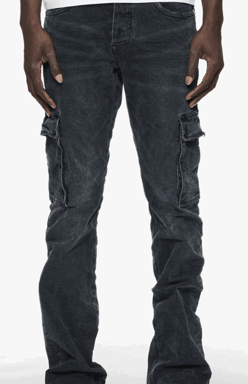 PURPLE BRAND P004 3 Needle Black Wash Repair Flare Cargo - Gravity NYC