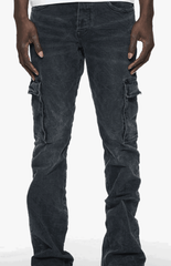 PURPLE BRAND P004 3 Needle Black Wash Repair Flare Cargo Gravity NYC