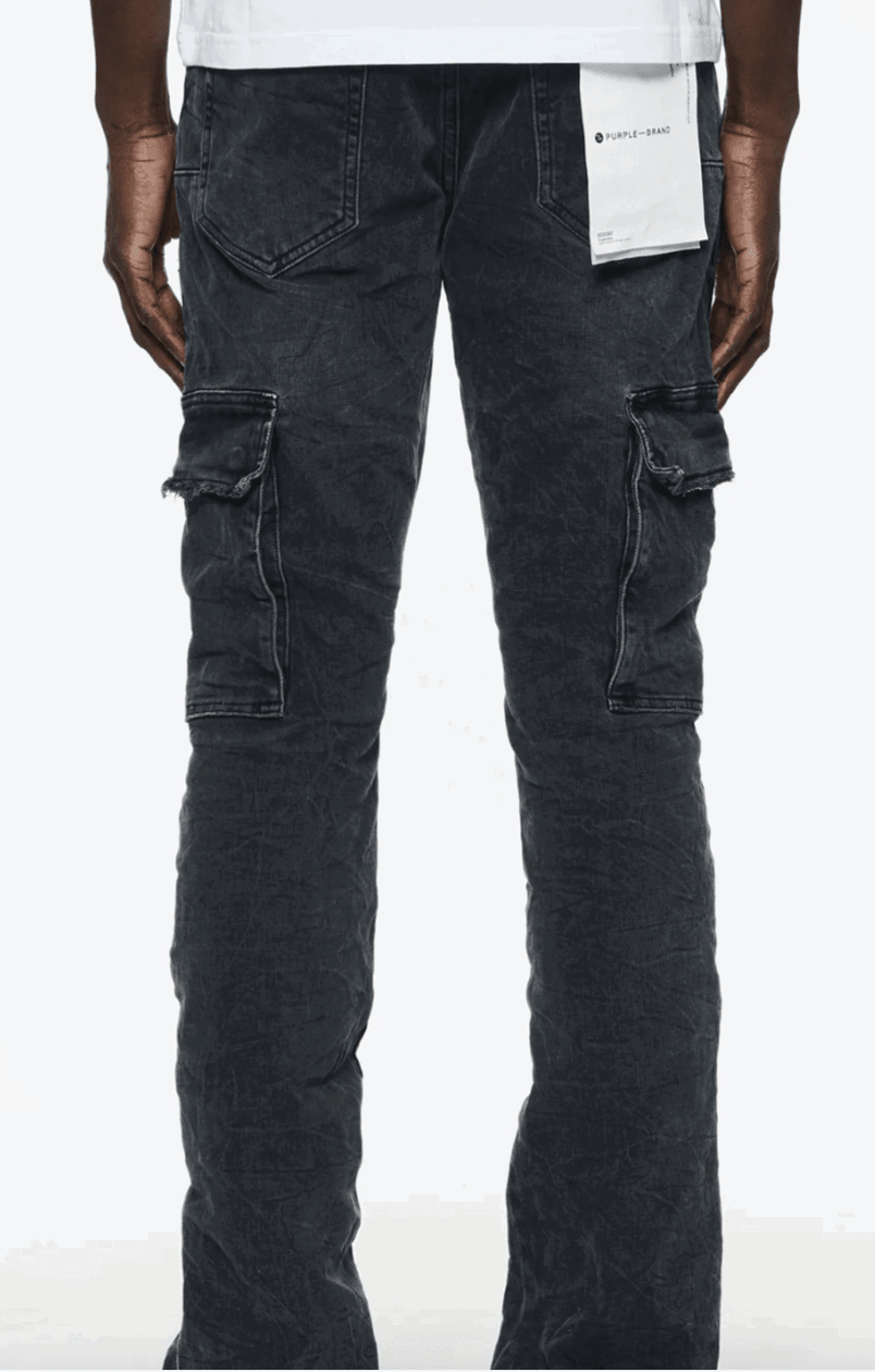 PURPLE BRAND P004 3 Needle Black Wash Repair Flare Cargo - Gravity NYC