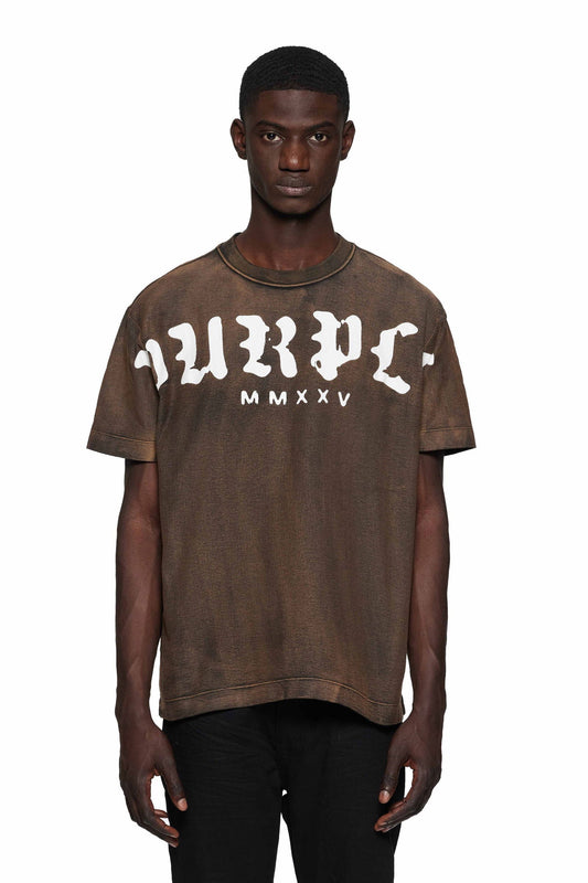 PURPLE BRAND P104 Worn Gothic Wordmark Overdye Tee - Gravity NYC