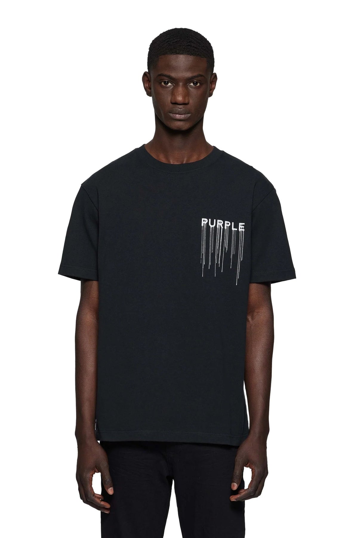PURPLE BRAND P117 Wordmark Drip Tee Black Gravity NYC