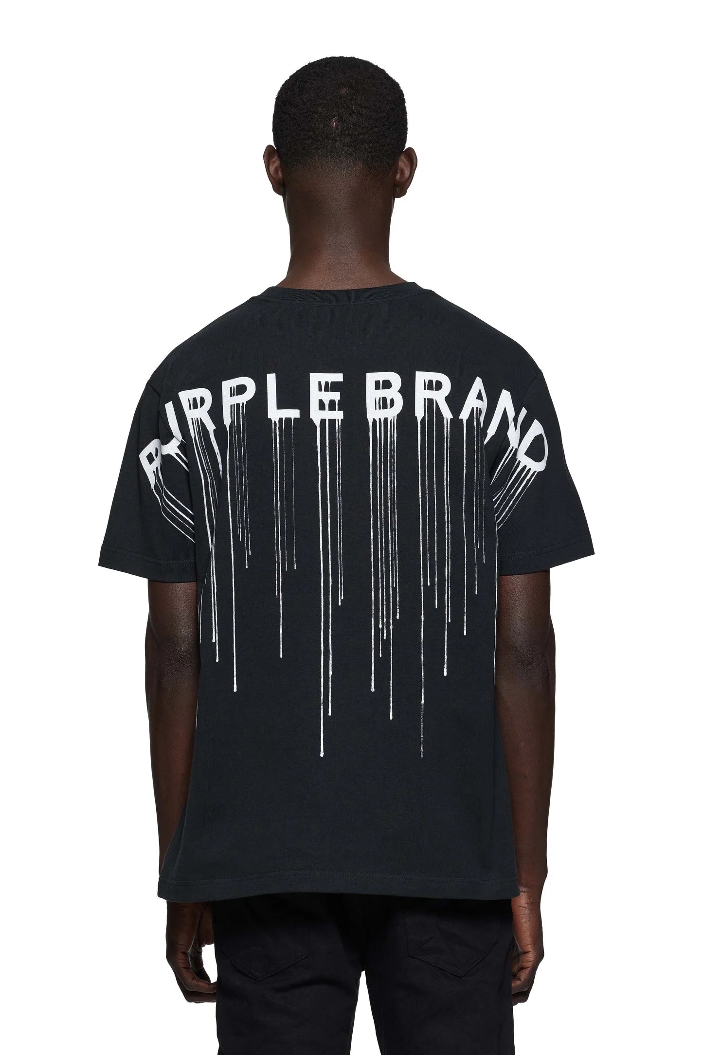 PURPLE BRAND P117 Wordmark Drip Tee Black Gravity NYC