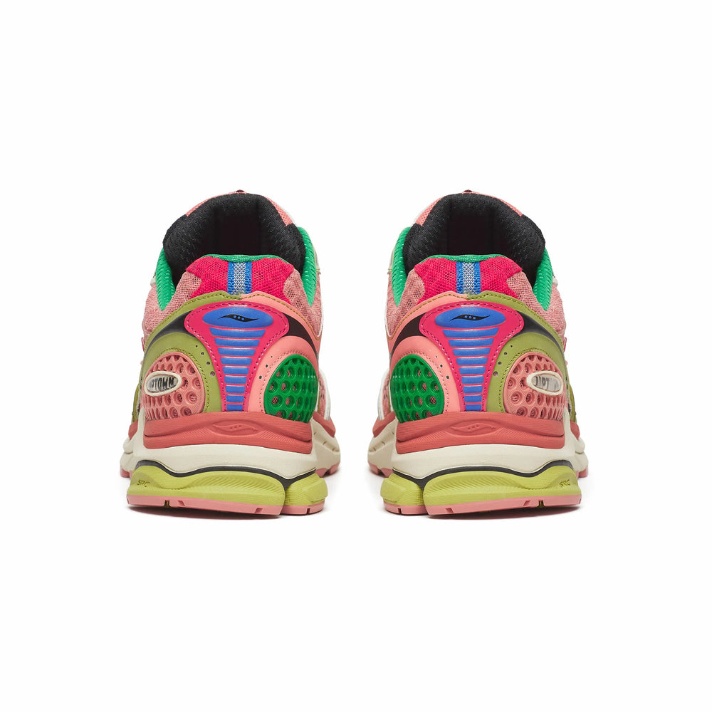 SAUCONY x Jae Tips ProGrid Triumph 4 Sneakers 'Virginia Creeper' Peach/Leaf - Gravity NYC