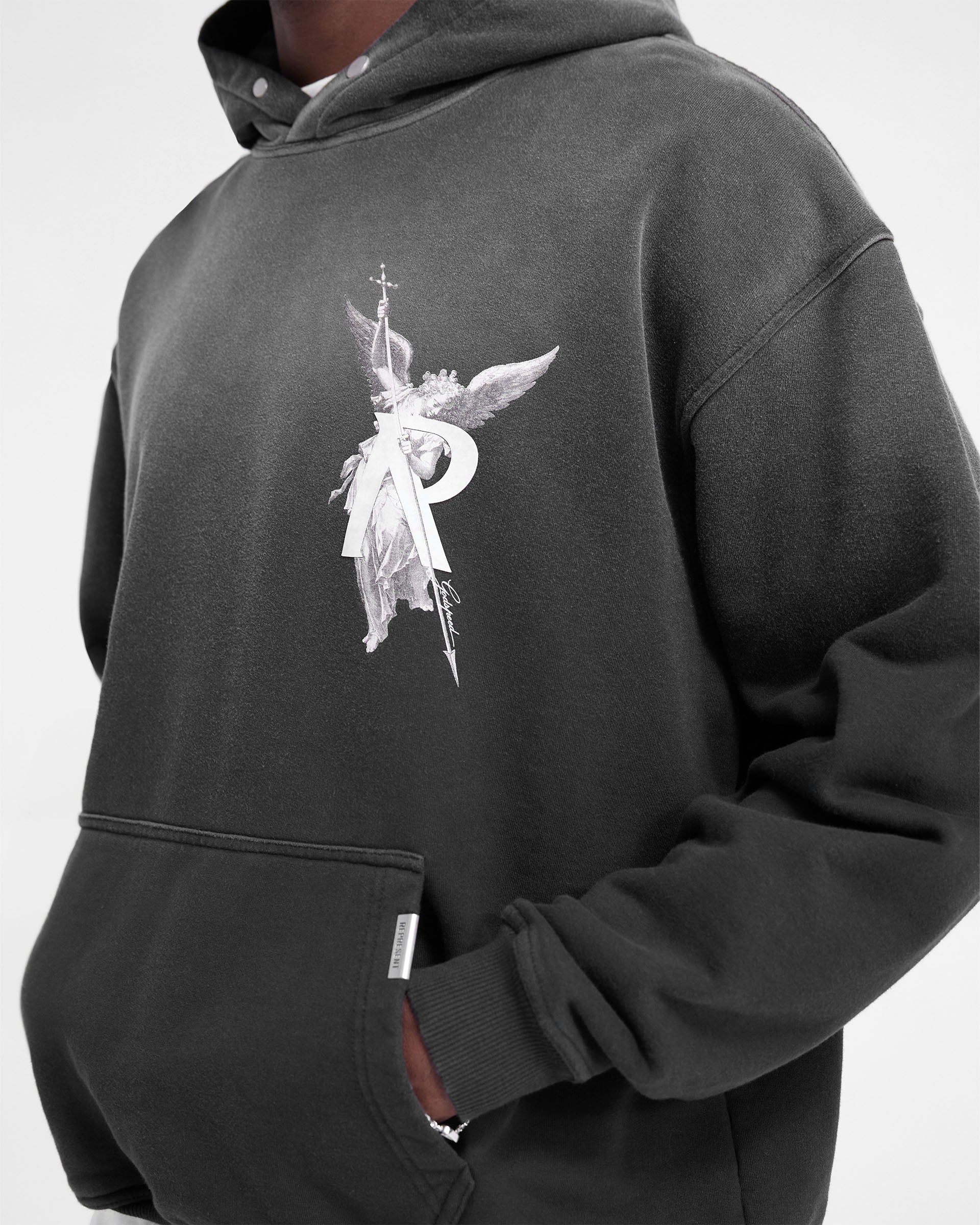 REPRESENT Archangel Hoodie Stained Black Gravity NYC