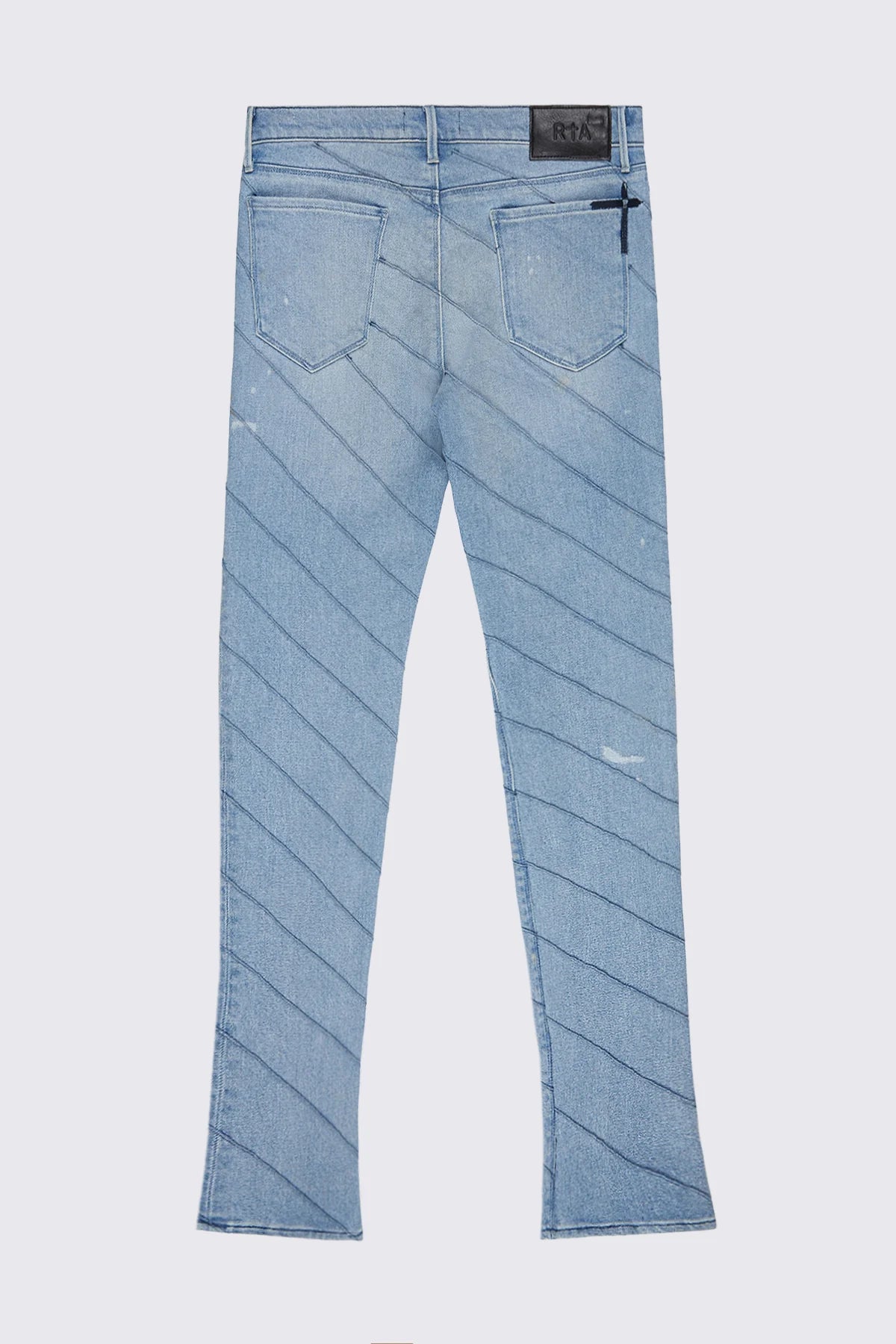 RTA Denis Mini Flare Diagonal Blue Spill Jeans Gravity NYC