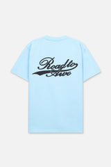 RTA Liam Light Blue Collegiate Script Tee Gravity NYC