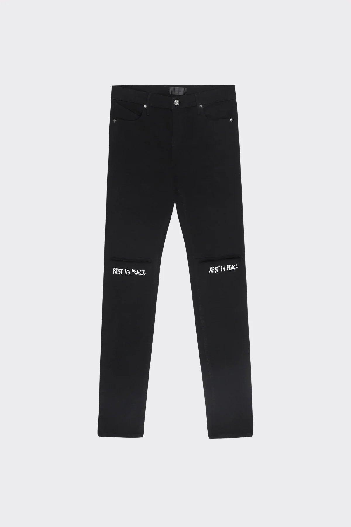 RTA Bryant Black-White Rest in Peace RIP Jeans - Gravity NYC