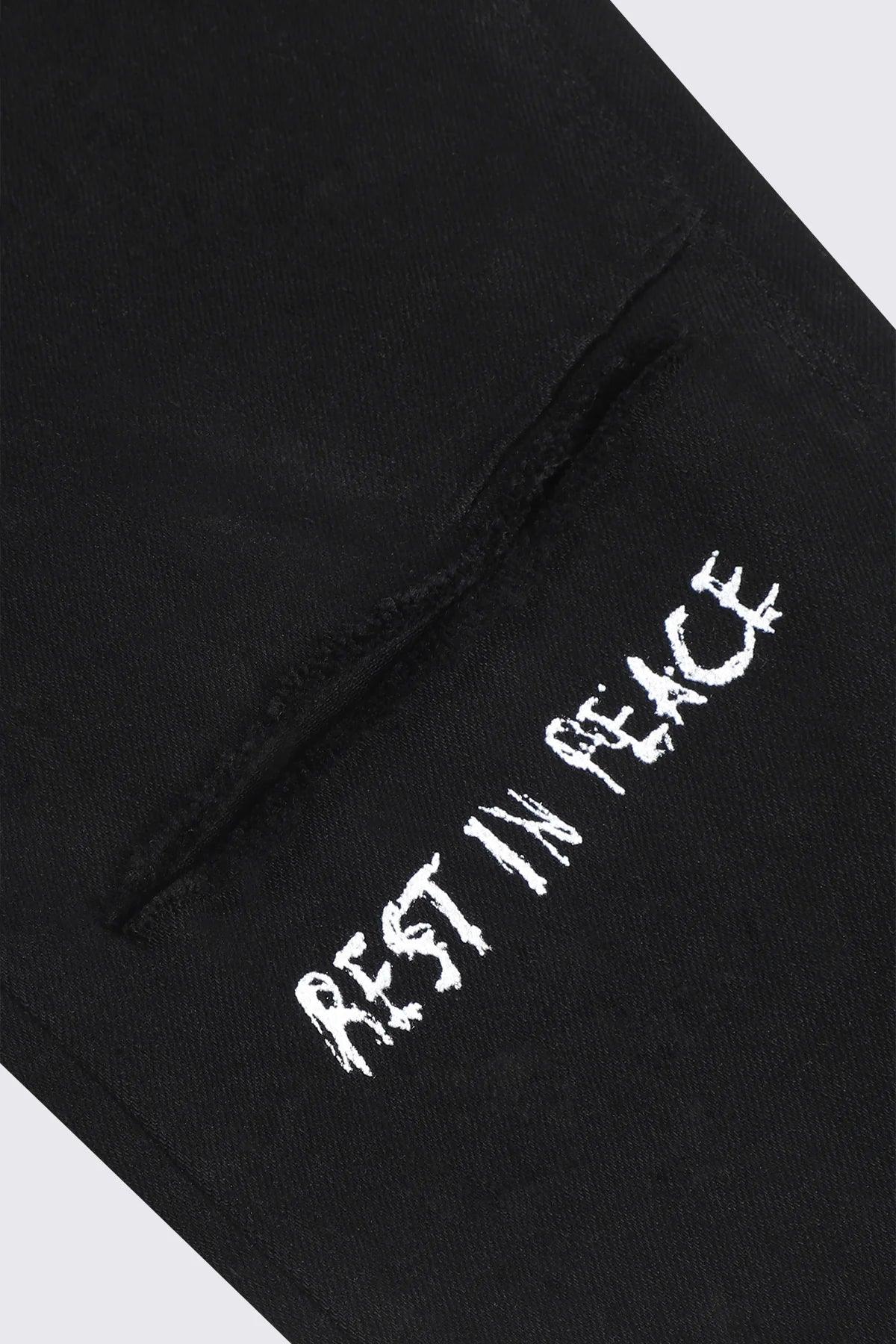 RTA Bryant Black-White Rest in Peace RIP Jeans - Gravity NYC