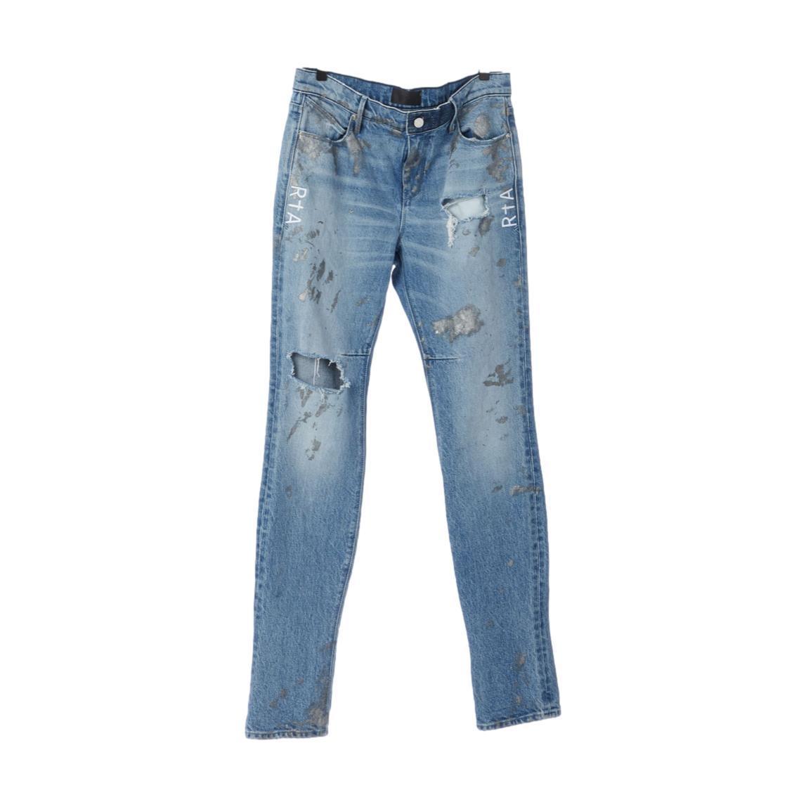 RTA Bryant Mid Blue Silver Paint Jeans - Gravity NYC