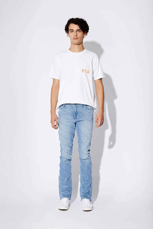 RTA Denis Mini Flare Diagonal Blue Spill Jeans - Gravity NYC
