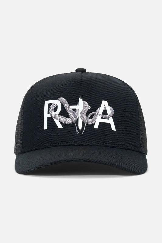 RTA Gideon Trucker Hat Black Snake Logo - Gravity NYC