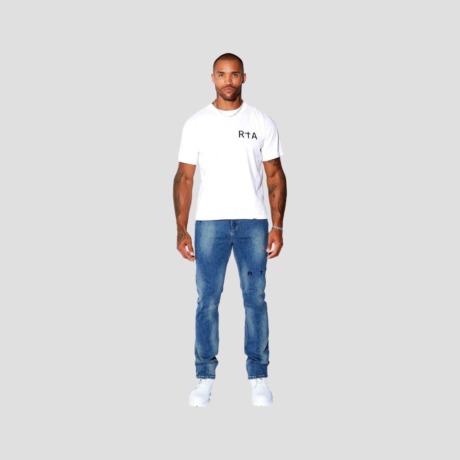 RTA Slim Fit Medium Blue Logo Jeans - Gravity NYC