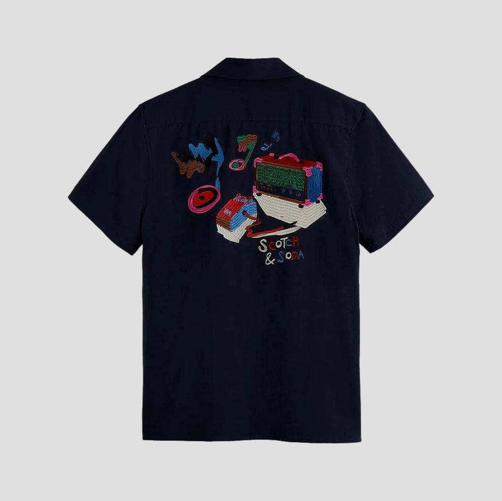 SCOTCH AND SODA Crinkle Cotton-Back Embroidery Shirt - Gravity NYC