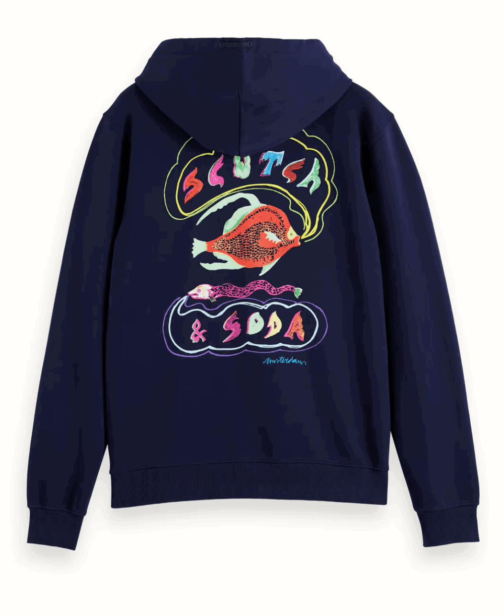 SCOTCH AND SODA Front Back Artwork Hoodie-Navy - Gravity NYC