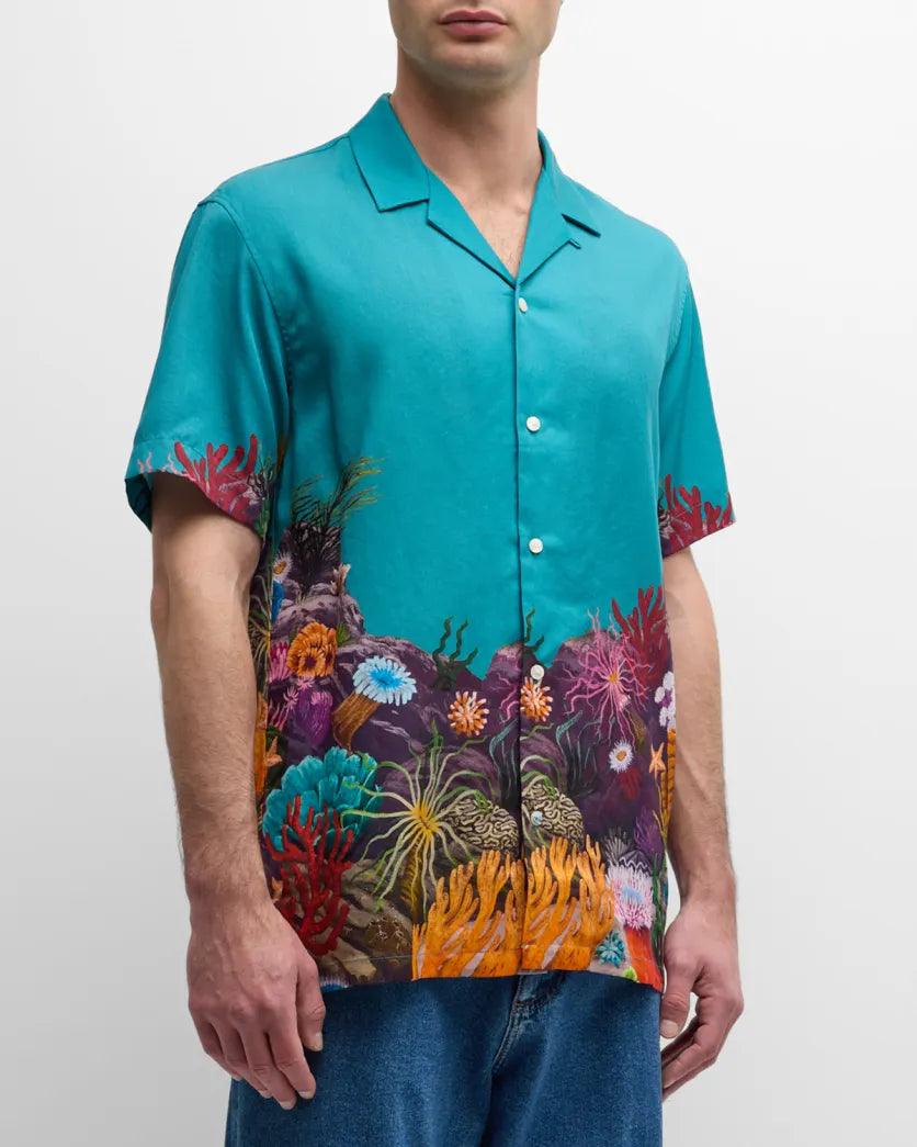 SCOTCH AND SODA Placement Print Tencel Shirt at Gravity NYC