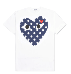 CDG WHITE BLUE DOTTED DOUBLE HEARTS T-SHIRT - Gravity NYC