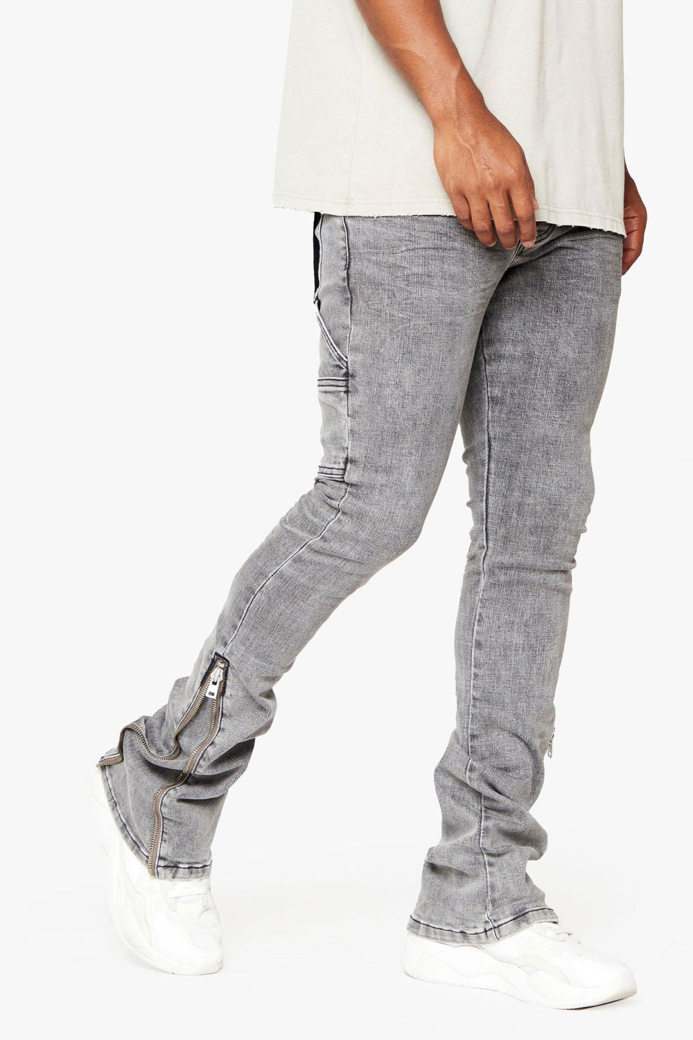VALABASAS "Streamline" Grey Washed Stacked Flare Jean - Gravity NYC
