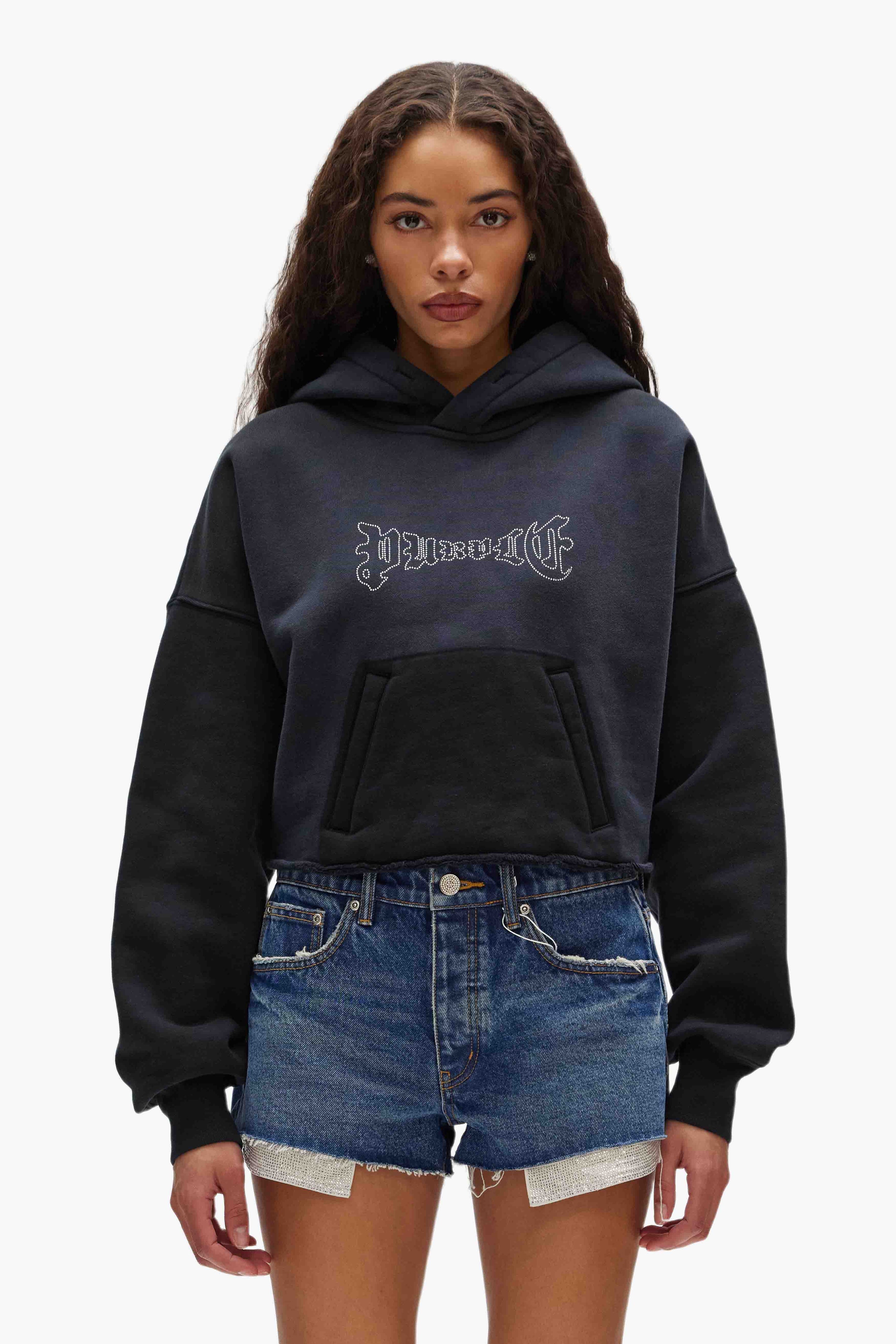 Sudadera con capucha corta con cristales PURPLE BRAND W4013
