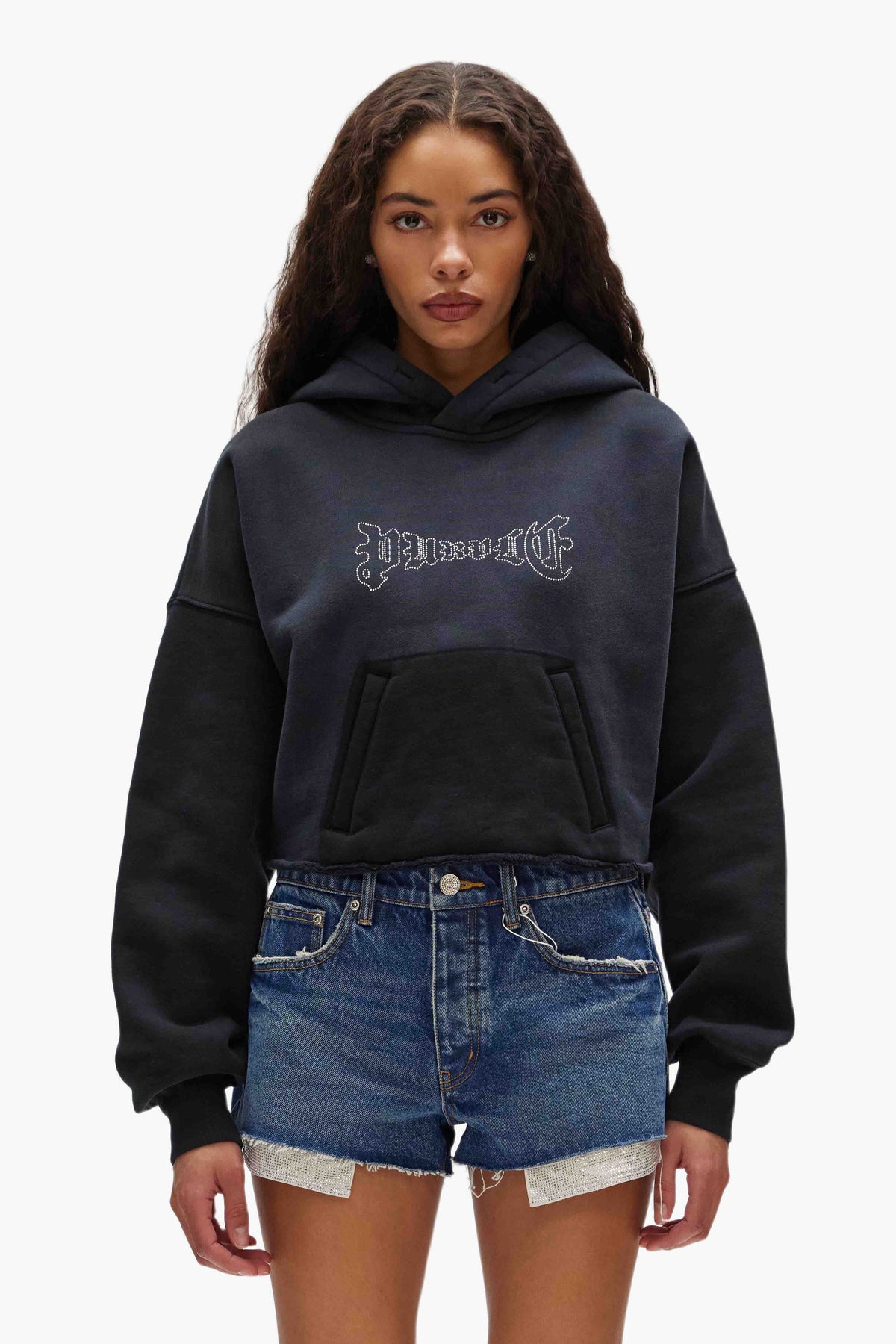 Sudadera con capucha corta con cristales PURPLE BRAND W4013
