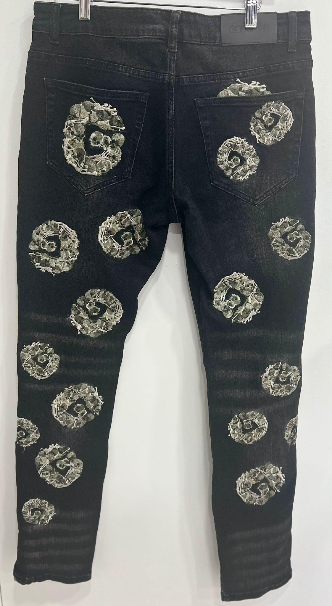 Godspeed Skull embroidery jeans (Black) - Gravity NYC