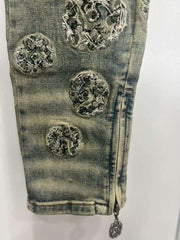 Godspeed Skull embroidery jeans (Blue) - Gravity NYC