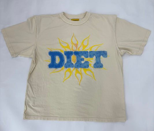 DIET STARTS MONDAY Flame Spray Tee-Cream/Blue