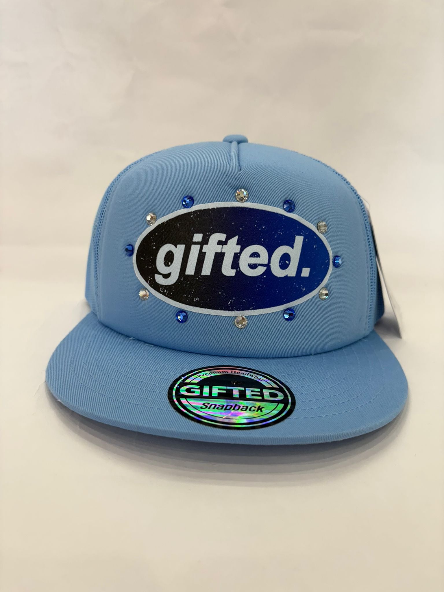 EVERYONE IS GIFTED Rhinestone Hat (Light Blue) - Gravity NYC